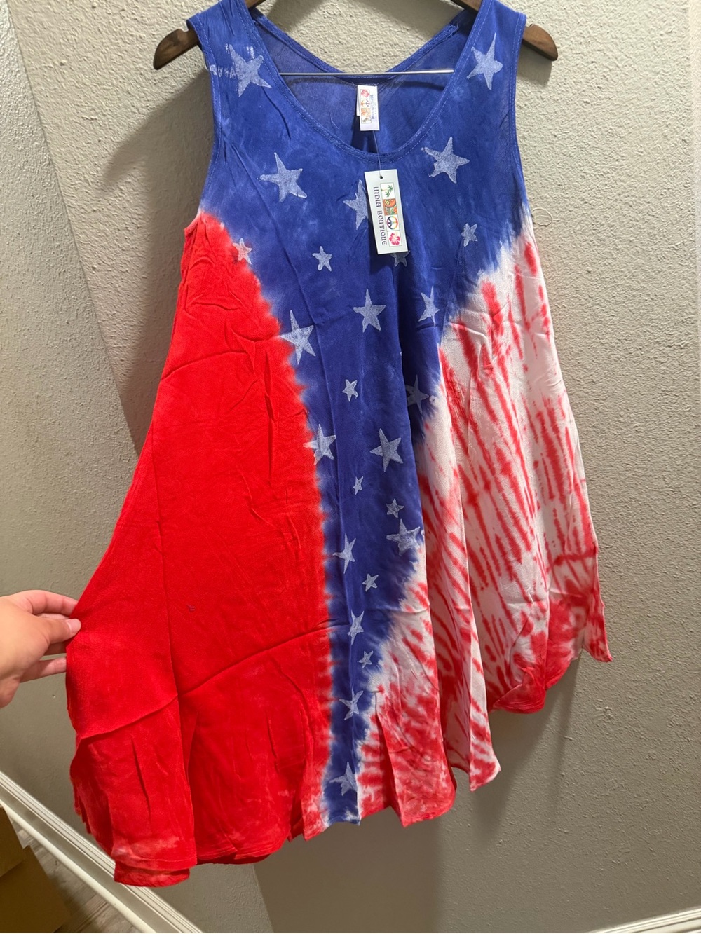 India Boutique Red, White & Blue Star Tie-Dye Tank Top